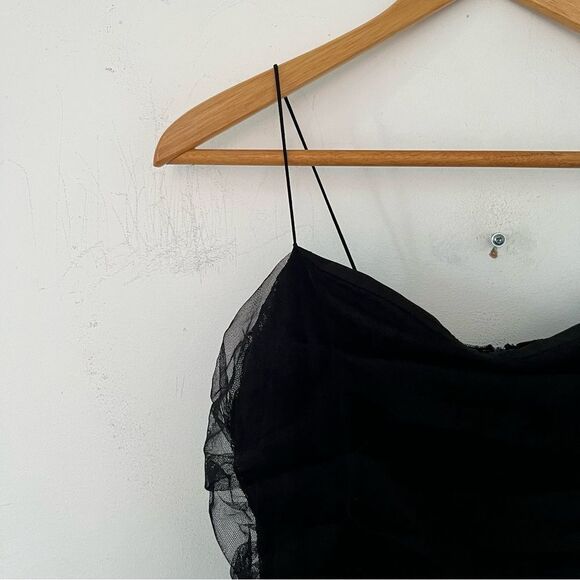 En Créme Vintage Black Ruched Sheer Mesh Spaghetti Strap Mini Dress - Picture 6 of 6